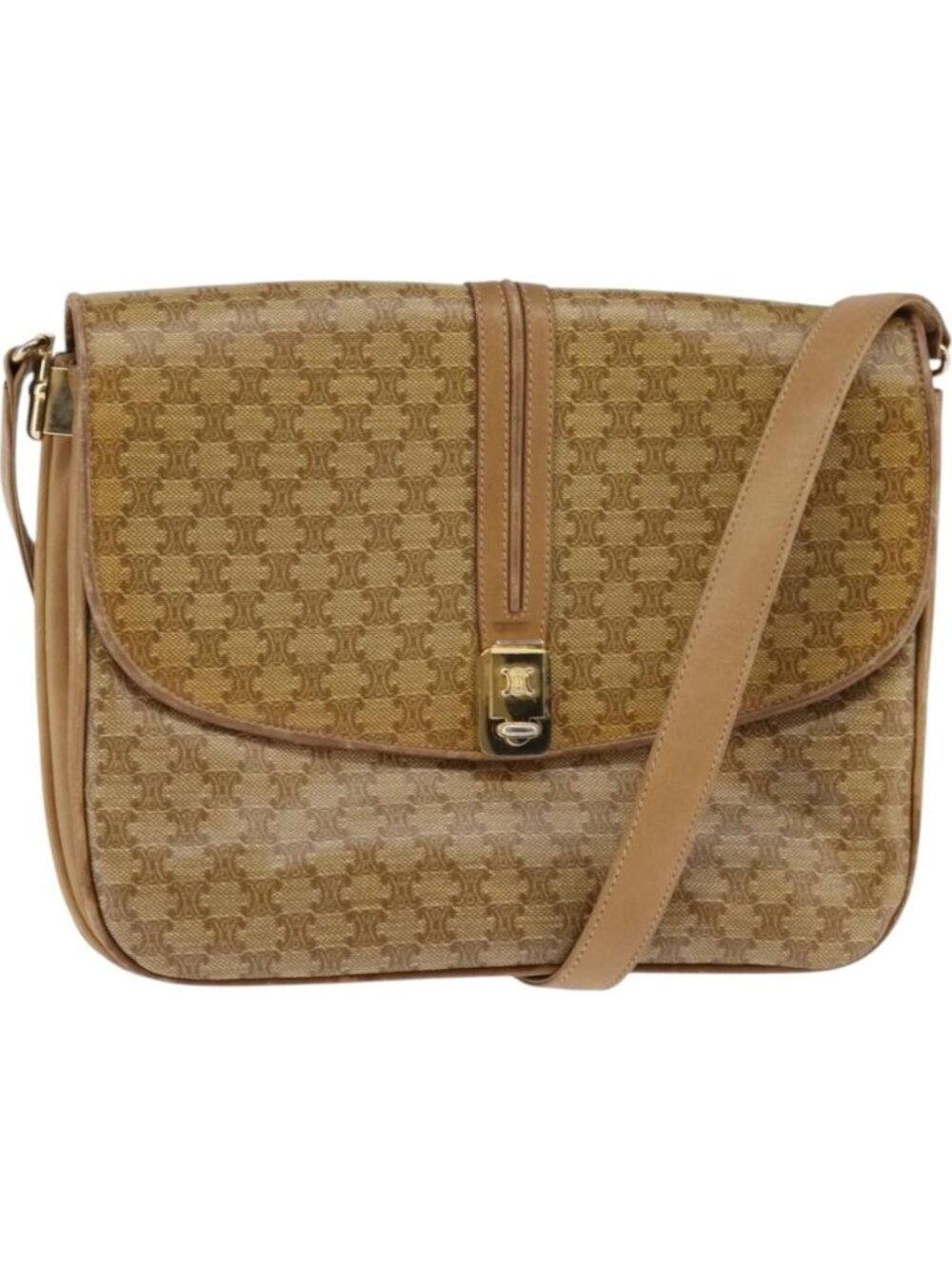 CELINE Macadam Canvas Shoulder Bag PVC Beige Gold